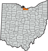 Erie County County highlighted on the map of Ohio
