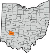 Greene County County highlighted on the map of Ohio