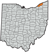 Lake County County highlighted on the map of Ohio