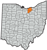 Lorain County County highlighted on the map of Ohio