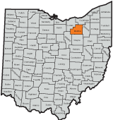 Medina County County highlighted on the map of Ohio
