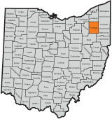 Portage County County highlighted on the map of Ohio