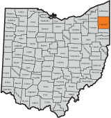 Trumbull County County highlighted on the map of Ohio