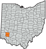Warren County County highlighted on the map of Ohio