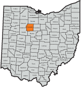 Wyandot County County highlighted on the map of Ohio